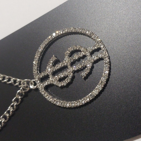 Silver tone Rhinestone Dollar Sign Circle Design pendant Necklace Women Jewelry - Picture 3 of 5